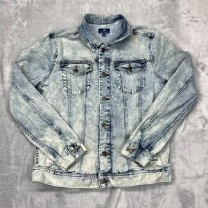 George Trucker Jacket Mens Medium Blue Denim Acid Wash Long Sleeve Button‎ Front